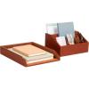Mind Reader PU Leather Desk Organizer and Letter Tray Set, Stackable Paper Tray, Pen Cup and Card Holder, Brown