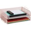 Mind Reader Stackable Paper Tray, Desktop Organizer, File Storage, Office, Metal Mesh, 2 Pcs., Black(Pink)