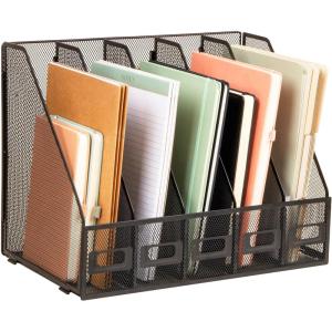 Mind Reader 5-Compartment Vertical File Organizer, Desktop Paper Sorter, Office, Metal Mesh, Black