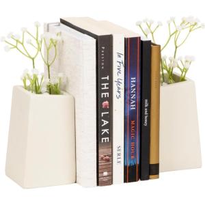 Mind Reader Cement Planter Bookends, Desk Decor and Indoor Plants, Set of 2, White