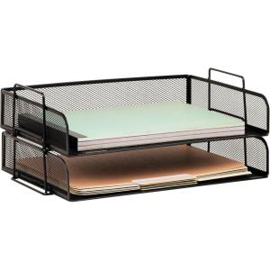 Mind Reader Stackable Paper Tray, Desktop Organizer, File Storage, Office, Metal Mesh, 2 Pcs., Black(Black)