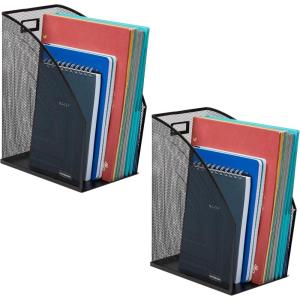 Mind Reader Vertical File Organizers, Desktop File Holders for Folders, Magazines, and Paperwork, Workspace Organizer, Metal Mesh, Set of 2, Black((Pack of 2))