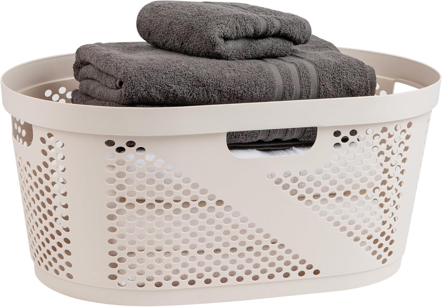 image:imageMind Reader 40L Laundry Basket Clothes Hamper Premium Wicker Design Plastic GrayIvory