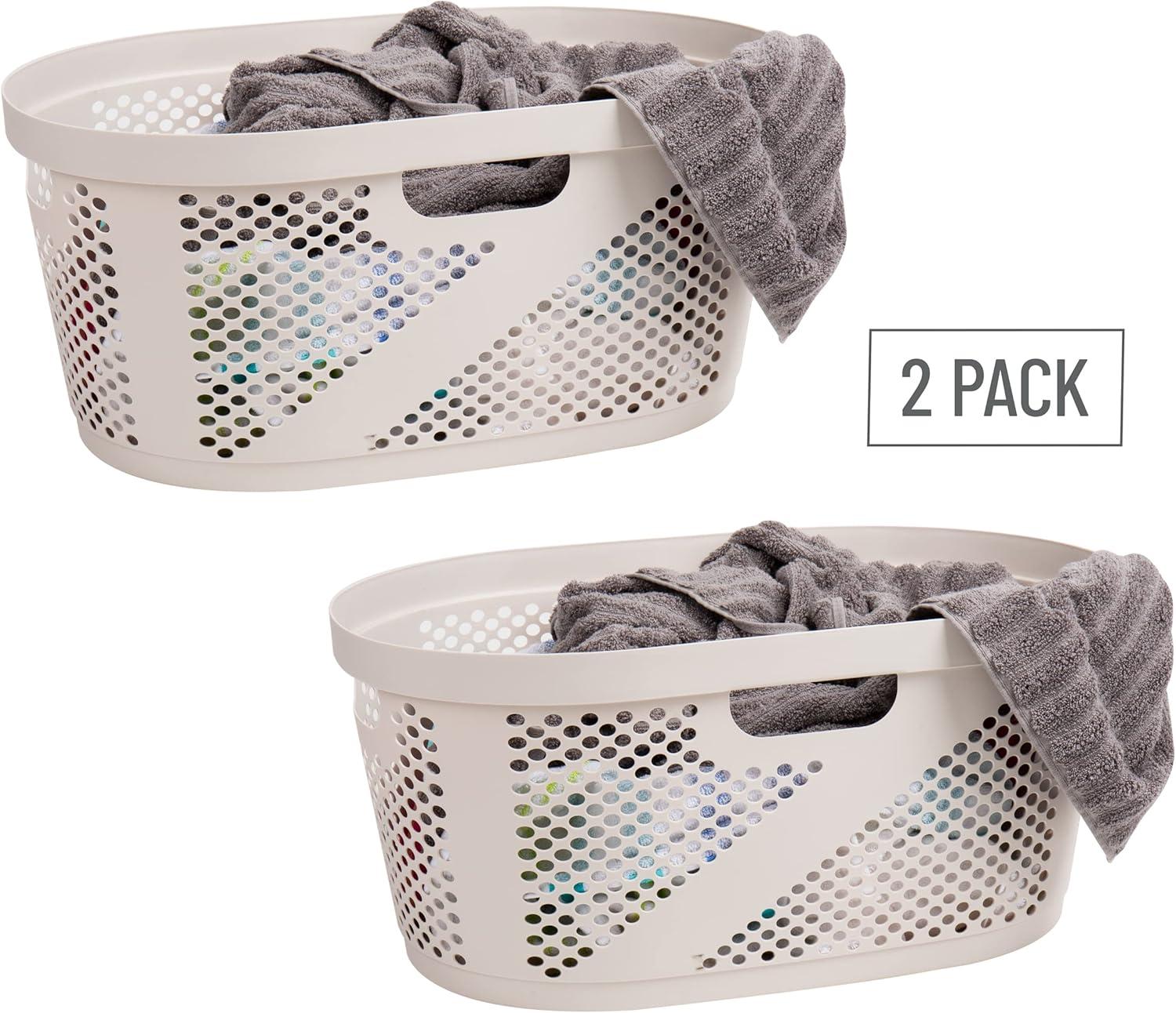 image:imageMind Reader 40L Laundry Basket Clothes Hamper Premium Wicker Design Plastic GrayIvory