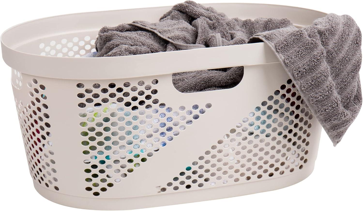 image:imageMind Reader 40L Laundry Basket Clothes Hamper Premium Wicker Design Plastic GrayIvory