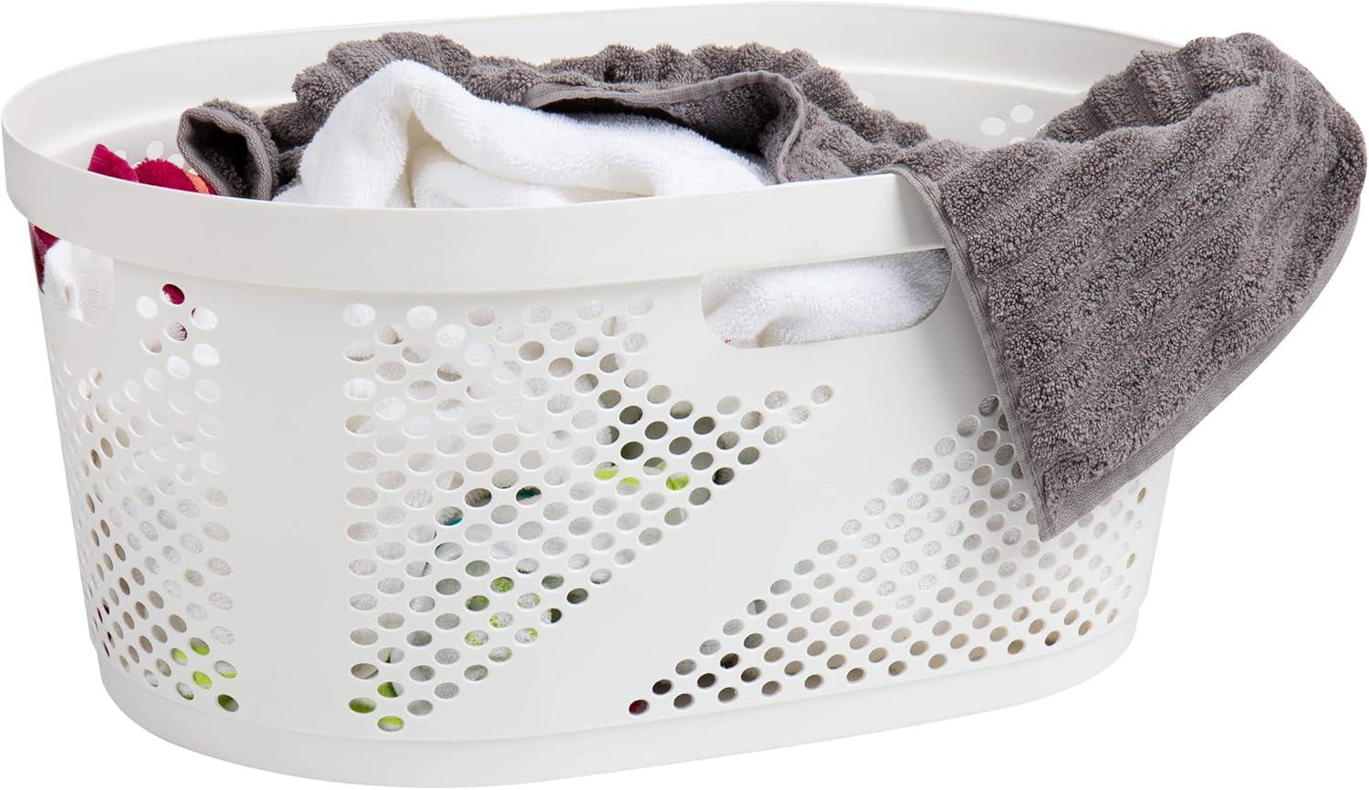 image:imageMind Reader 40L Laundry Basket Clothes Hamper Premium Wicker Design Plastic GrayWhite