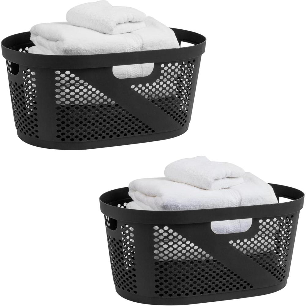 image:imageMind Reader 40L Laundry Basket Clothes Hamper Premium Wicker Design Plastic GrayBlack