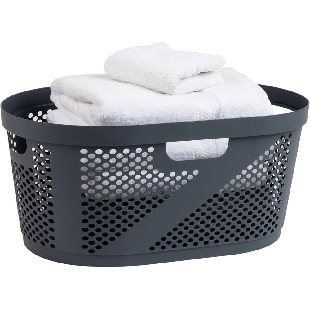image:imageMind Reader 40L Laundry Basket Clothes Hamper Premium Wicker Design Plastic GrayGray