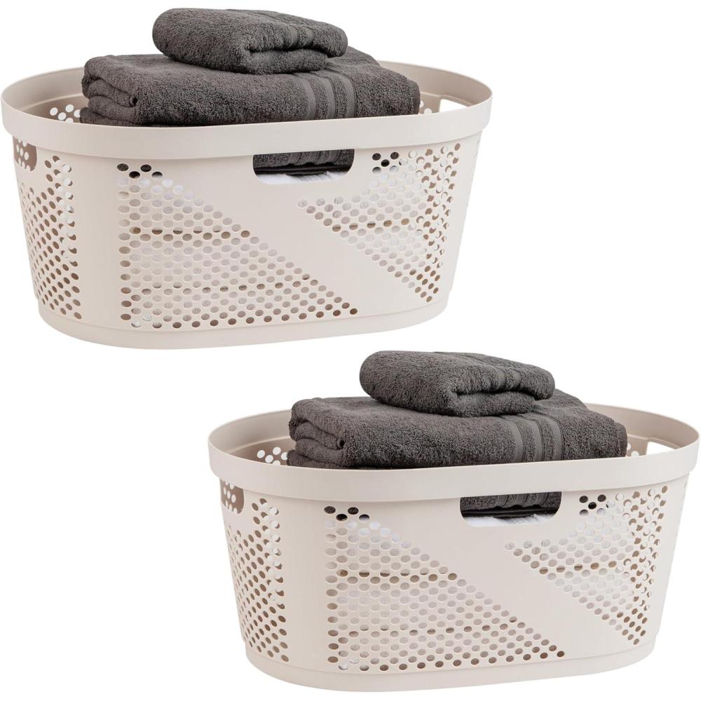 image:imageMind Reader 40L Laundry Basket Clothes Hamper Premium Wicker Design Plastic GrayIvory