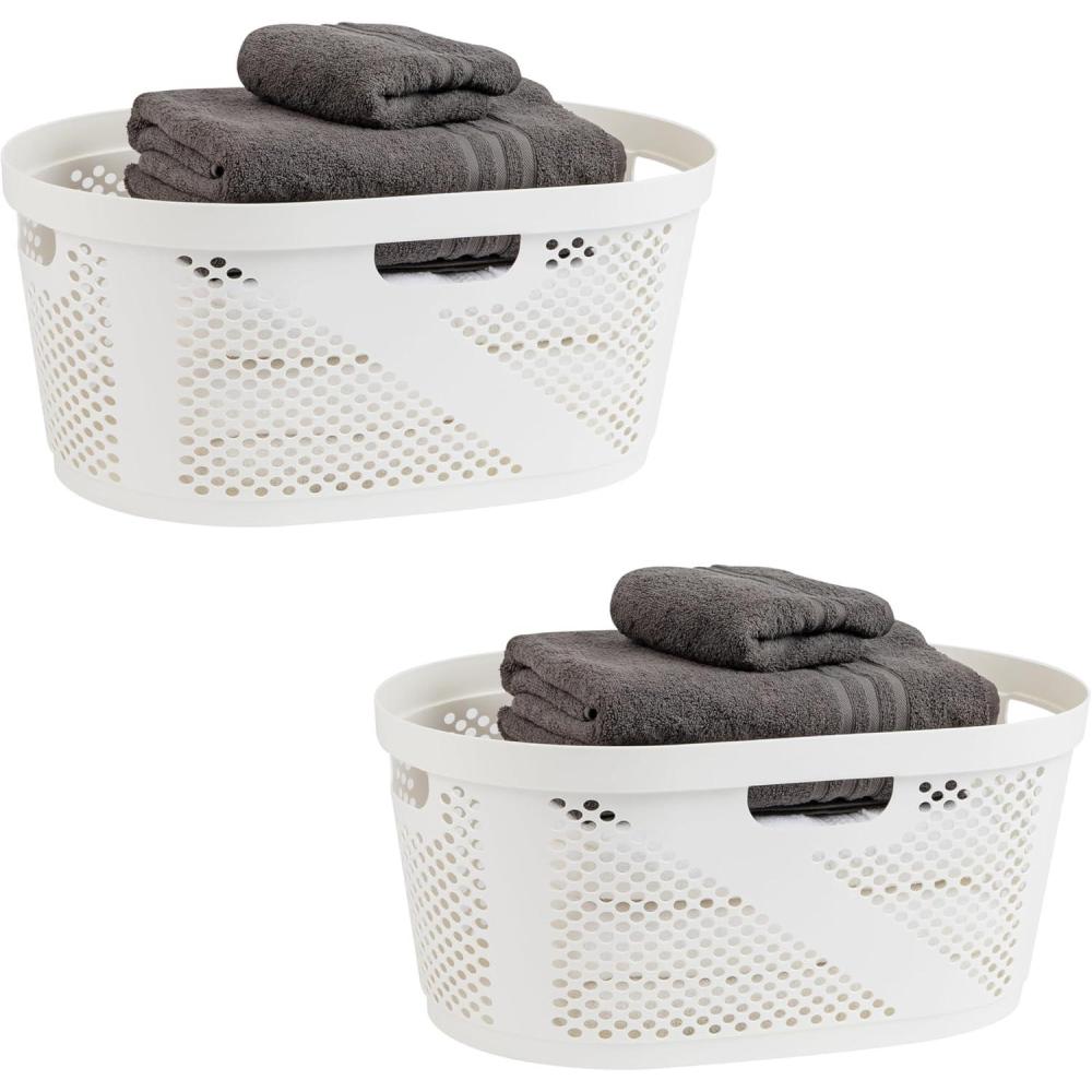 image:imageMind Reader 40L Laundry Basket Clothes Hamper Premium Wicker Design Plastic GrayWhite