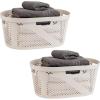 Mind Reader 40L Laundry Basket, Clothes Hamper, Premium Wicker Design, Plastic, Gray(Ivory)