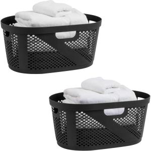 Mind Reader 40L Laundry Basket, Clothes Hamper, Premium Wicker Design, Plastic, Gray(Black)
