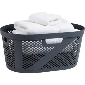 Mind Reader 40L Laundry Basket, Clothes Hamper, Premium Wicker Design, Plastic, Gray(Gray)