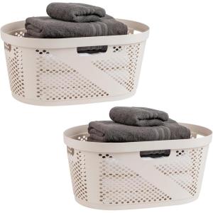 Mind Reader 40L Laundry Basket, Clothes Hamper, Premium Wicker Design, Plastic, Gray(Ivory)